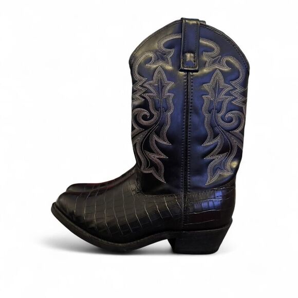 Masterson Black Leather Western Boots Mens 8EW Extra Wide Croc Embossed Like New main image 5